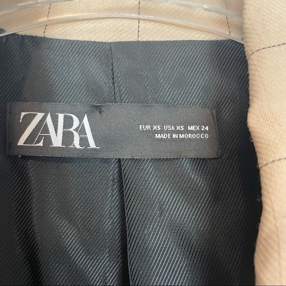 ZARA Woman’s CAMEL STRIPED Tassel BELTED Longline BLAZER Jacket Size XS - Picture 7 of 9